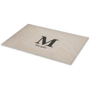 Pale Peach Marble with White Streaks Monogram Cutting Board