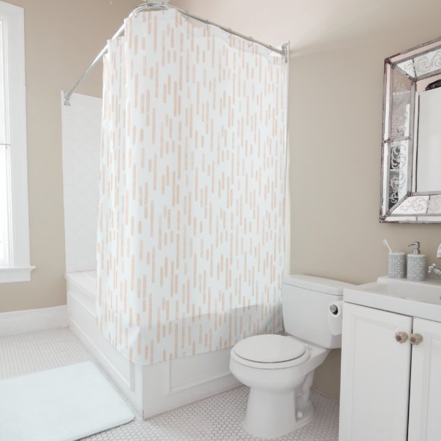 Pale Peach on White Inky Rounded Lines Pattern Shower Curtain (In Situ)