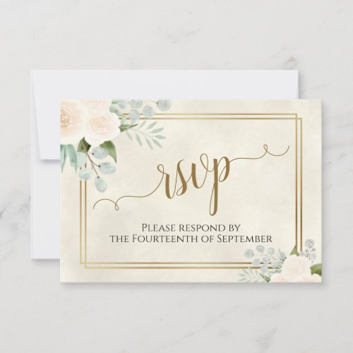 Pale Peach or White Roses Elegant Boho Wedding RSVP Card