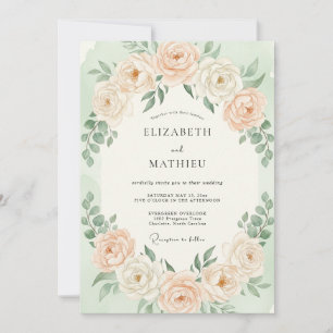 Pale Peach Romantic Floral Wedding Invitation