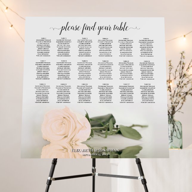 Pale Peach Rose 18 Table Wedding Seating Chart Foam Board (In Situ (Stand))