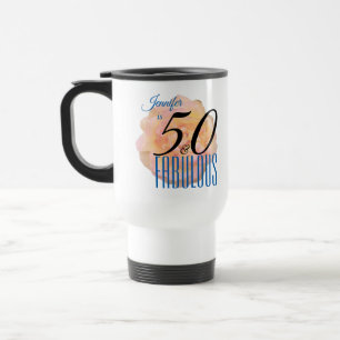 Pale Peach Rose 50 and Fabulous Birthday Travel Mug
