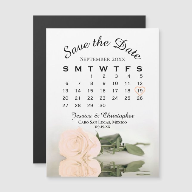 Pale Peach Rose Calendar Save the Date Magnet (Front/Back)