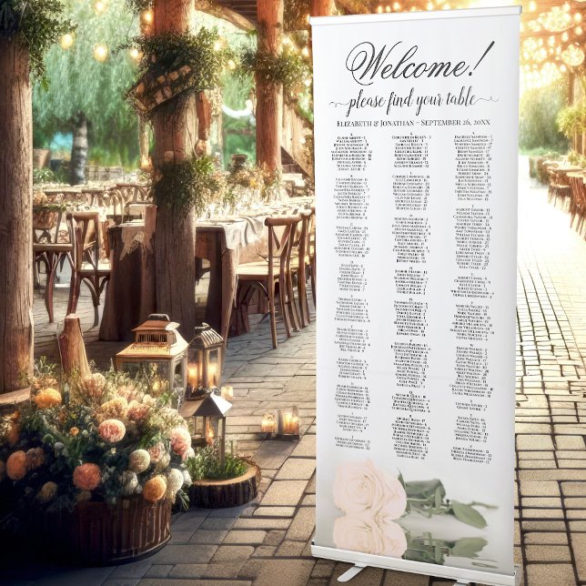 Pale Peach Rose Elegant Alphabetical Seating Chart Retractable Banner (At Reception)