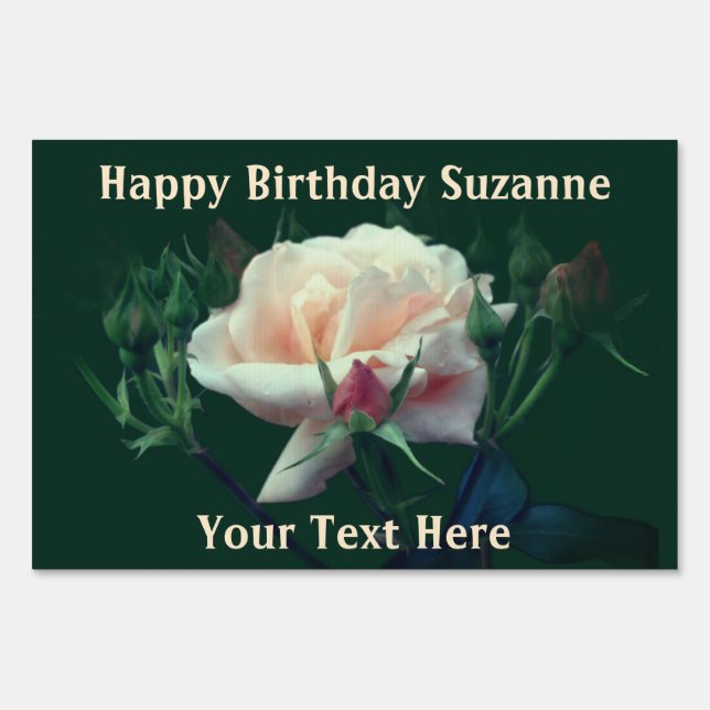 Pale Peach Rose Personalized Happy Birthday Sign (Front)
