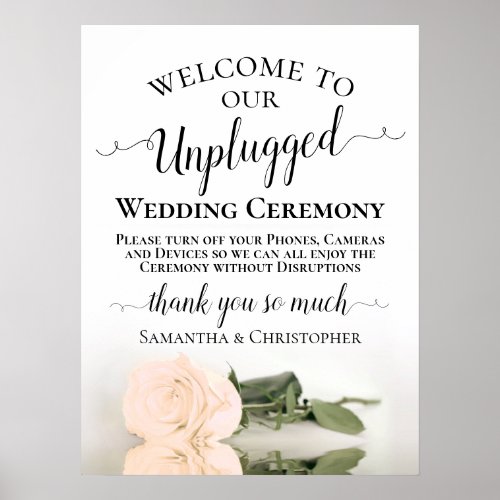 Pale Peach Rose Stylish Unplugged Wedding Ceremony Poster