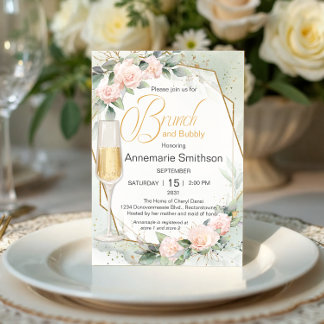 Pale Peachy Pink Flowers Brunch and Bubbly Shower Invitation