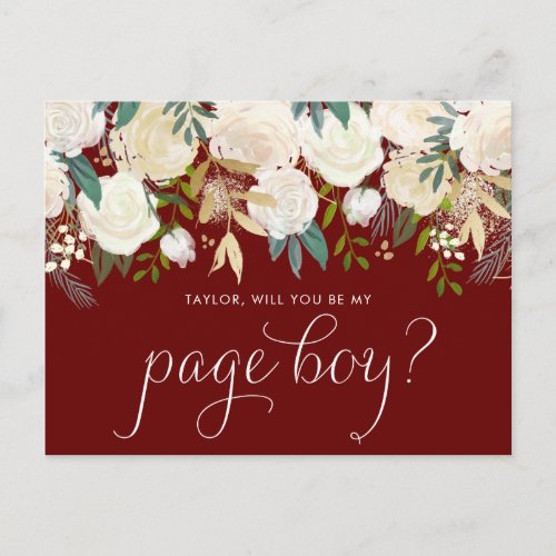 Pale Peonies Floral Red Will You Be My Page Boy Invitation Postcard