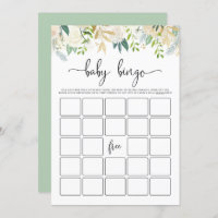 Pale Peonies Gold Glitter Baby Shower Bingo Game Invitation