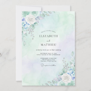 Pale Periwinkle Peony Wedding Invitation