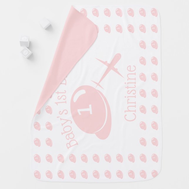 Pale Pink Airplane Personalized 1st Baby Blanket (In Situ)