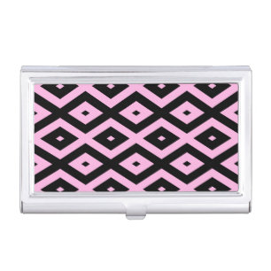 Pale pink and black diamond pattern business card case