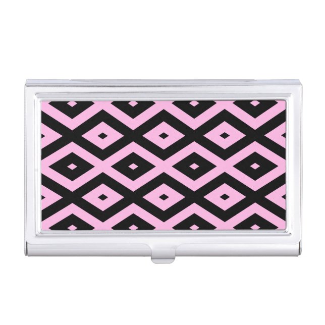 Pale pink and black diamond pattern business card case (Front)