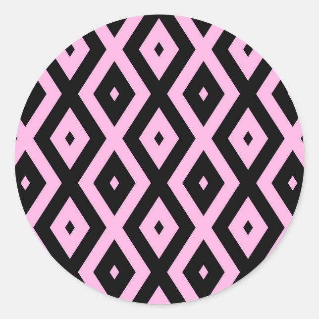 Pale pink and black diamond pattern classic round sticker (Front)