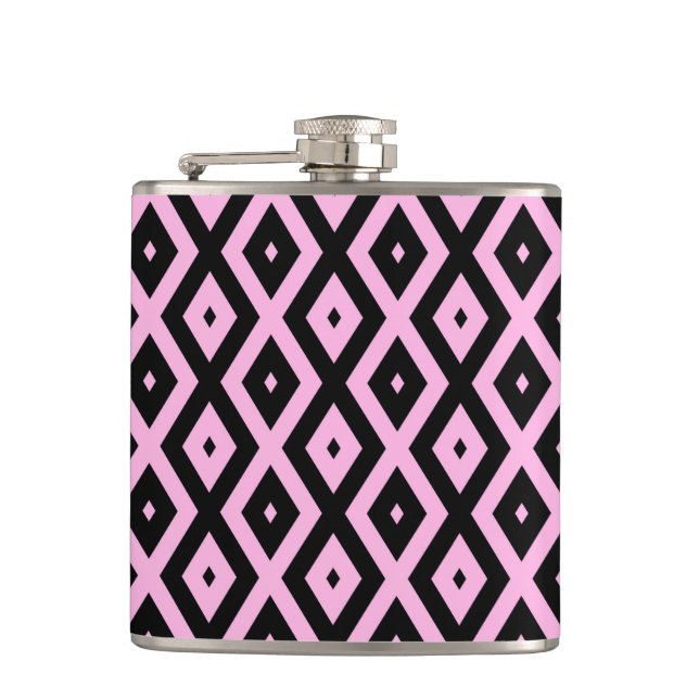 Pale pink and black diamond pattern flask (Front)