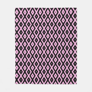 Pale pink and black diamond pattern fleece blanket