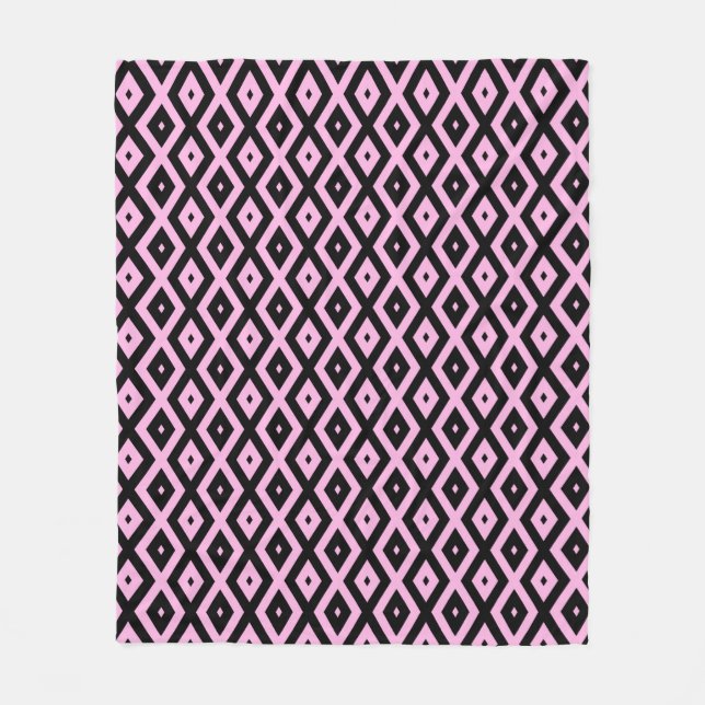Pale pink and black diamond pattern fleece blanket (Front)