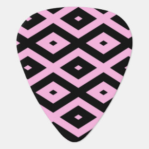 Pale pink and black diamond pattern guitar pick