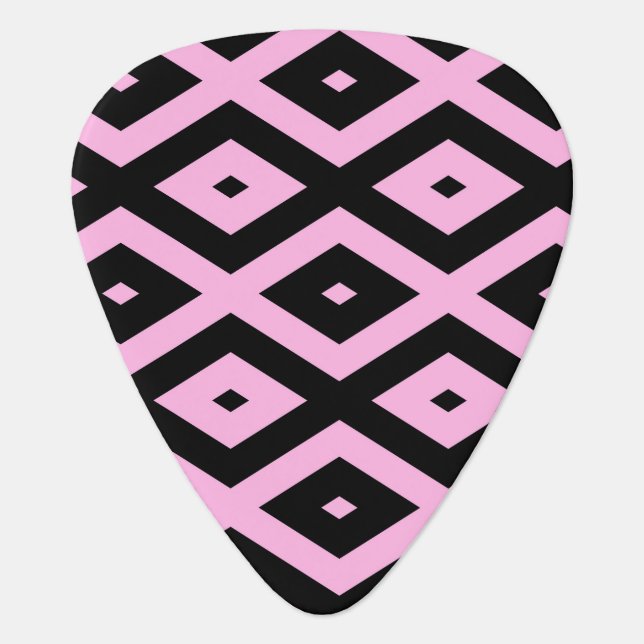 Pale pink and black diamond pattern guitar pick (Front)