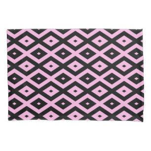 Pale pink and black diamond pattern pillow case