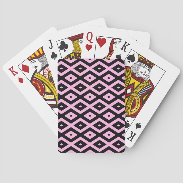 Pale pink and black diamond pattern poker cards (Back)