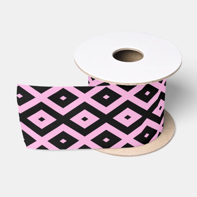 Pale pink and black diamond pattern satin ribbon (Spool)