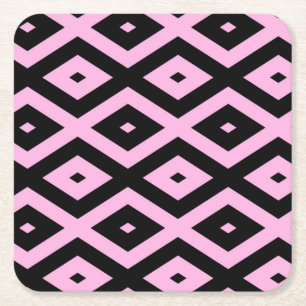 Pale pink and black diamond pattern square paper coaster