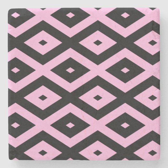 Pale pink and black diamond pattern stone coaster (Front)