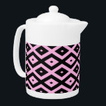Pale pink and black diamond pattern teapot<br><div class="desc">Pale pink and black diamond pattern</div>