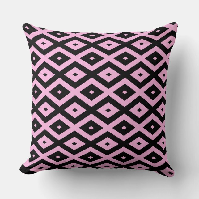 Pale pink and black diamond pattern throw pillow (Front)