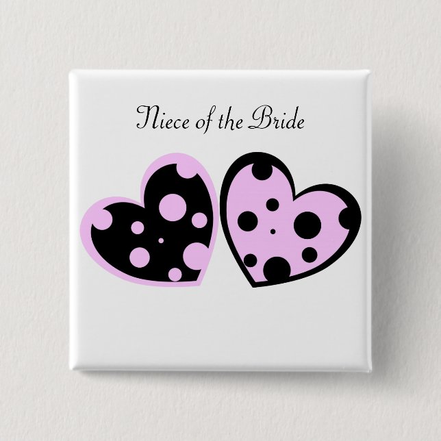 Pale Pink And Black Hearts Button (Front)