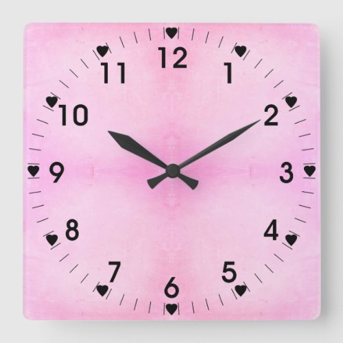 Pale Pink And Black Hearts Square Wall Clock