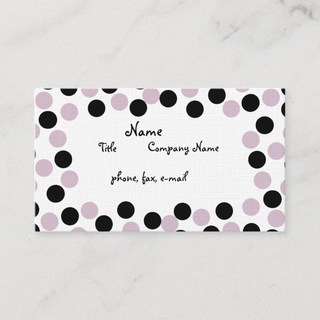 Pale Pink and Black Polka Dot Business Card (Front)