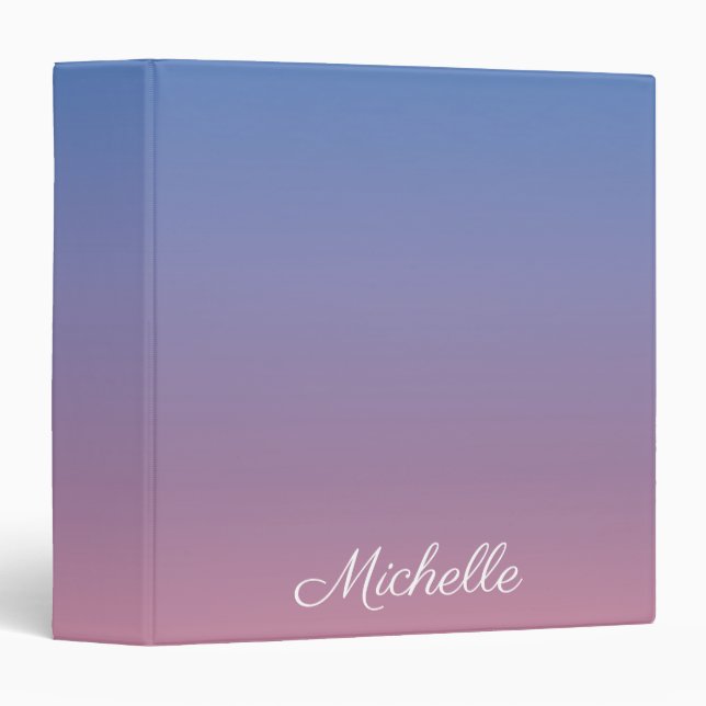 Pale pink and blue gradient ombre 3 ring binder (Front/Spine)