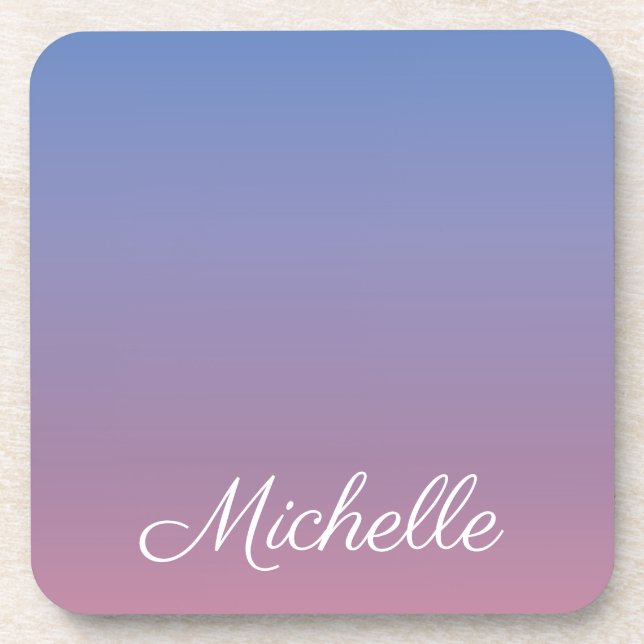 Pale pink and blue gradient ombre beverage coaster (Front)