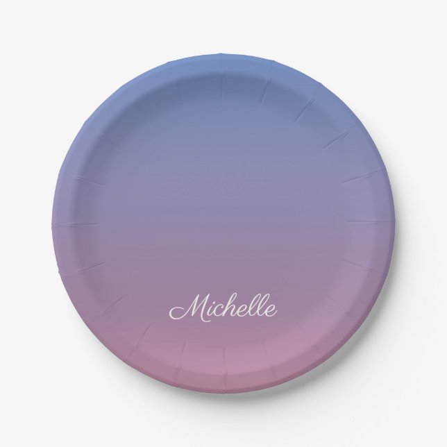 Pale pink and blue gradient ombre paper plates (Front)