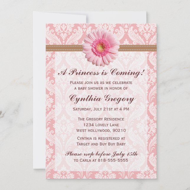 Pale Pink and Brown Daisy Baby Shower Invitation (Front)