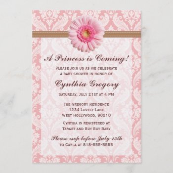 Pale Pink And Brown Daisy Baby Shower Invitation by party_depot at Zazzle