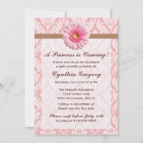 Pale Pink and Brown Daisy Baby Shower Invitation