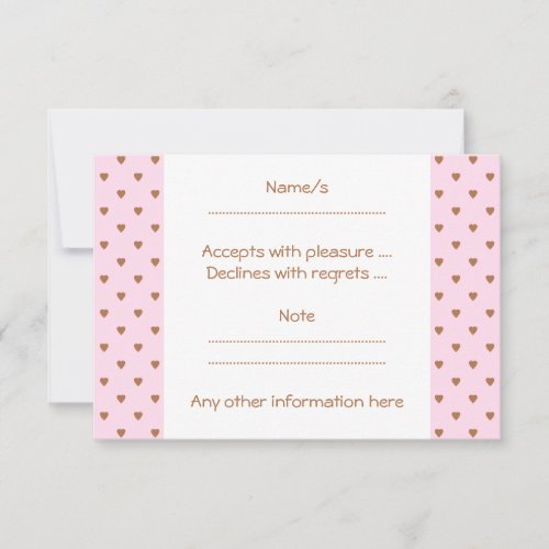 Pale pink and brown heart pattern. personalized invitation