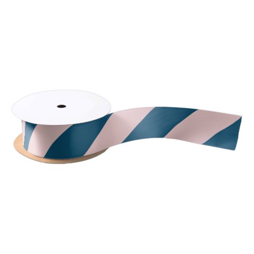 Pale Pink and Deep Navy Wide Stripe Satin Ribbon