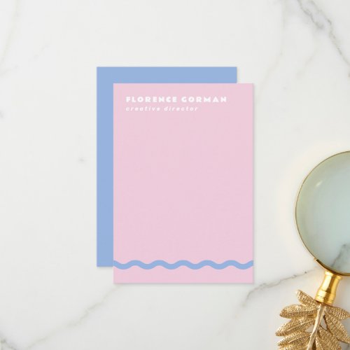 Pale Pink and French Blue Wavy Frame Personal Thank You Card