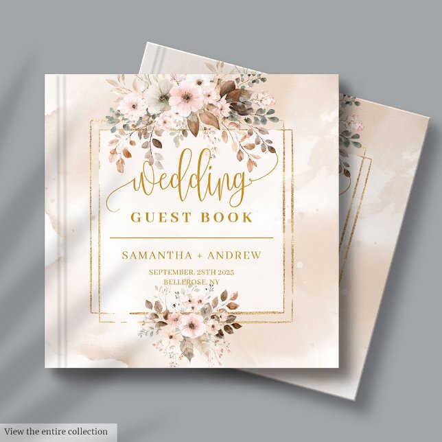 Pale Pink and Gold Autumn Boho Wedding Guest Book (Pale Pink and Gold Autumn Boho Wedding Guest Book)