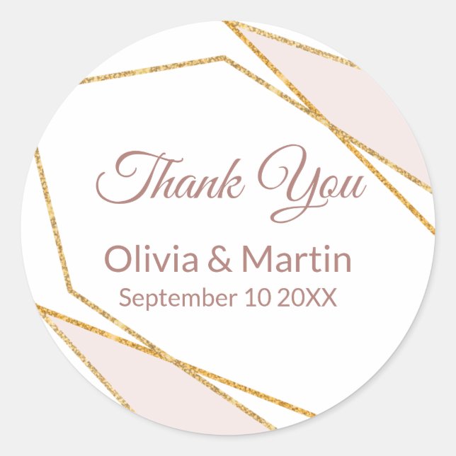 Pale Pink and Gold Glitter Frame Classic Round Sticker (Front)