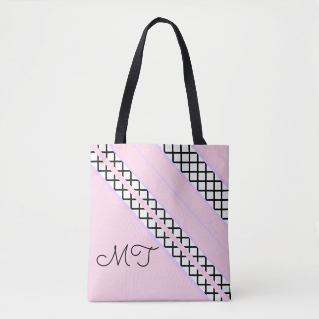Pale Pink and Lavender Stripes Monogram Tote Bag (Front)