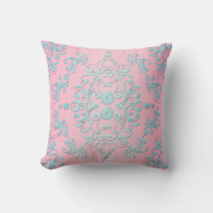 Pale Pink and Powdery Blue Girly Damask Throw Pillow