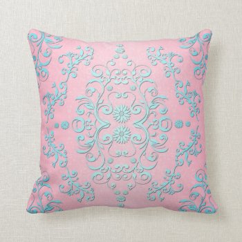 Pale Pink And Powdery Blue Girly Damask Throw Pillow by MHDesignStudio at Zazzle