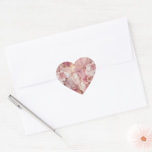 Pale Pink and Rose Gold Alcohol Ink Liquid Swirls Heart Sticker