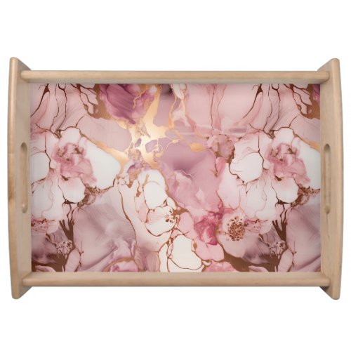 Pale Pink and Rose Gold Alcohol Ink Liquid Swirls Serving Tray