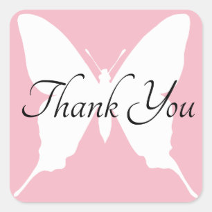 Pale Pink and White Butterfly Thank You Square Sticker